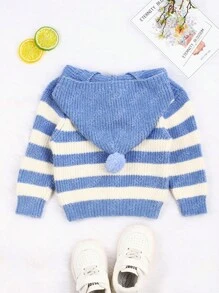 Baby Girls' Stripe Hooded Cardigan With Buttons - Blue - View 2