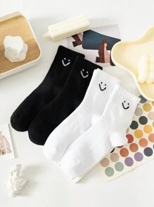 4pairs Black & White Mid-calf Socks For Teenagers, All Seasons