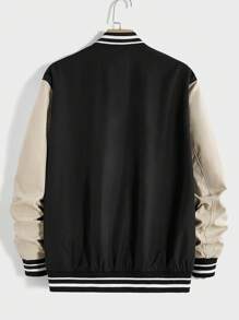 Manfinity VCAY Oversized Men's Letter Patched Striped Trim Colorblocked Varsity Jacket Without Hoodie, For Fall Winter - Multicolor - View 2