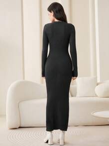 Mulvari Printed Hip-hugger Long Sleeve Sweater Dress - Dark Grey - View 3