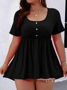 EMERY ROSE Plus Size Women's Ruffle Trim Hem T-Shirt - Black - View 3