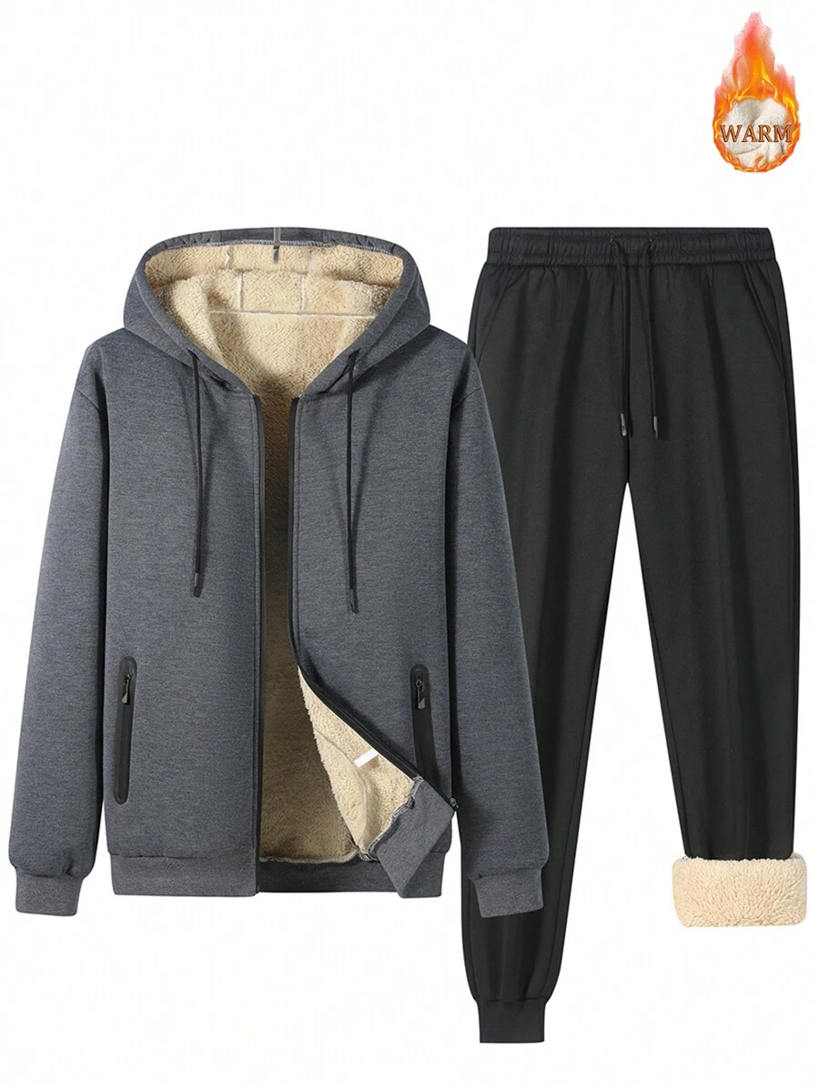 Manfinity Homme 男款抽繩連帽羊毛毛圈套頭衫和褲子套裝 - 彩色 - 查看 1