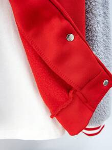 SHEIN Chaqueta Estilo Béisbol Para Niñas Entre 8 Y 12 Años, Con Bloques De Color Rojo Y Gris Y Mangas De Peluche - Rojo - Ver 3