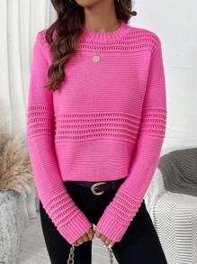 SHEIN Essnce Lưới Áo len dệt kim - Màu Hồng Tươi - Xem 5