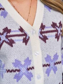 SHEIN Frenchy Graphic Pattern Drop Shoulder Cardigan