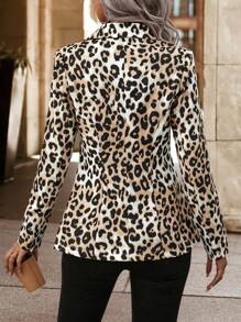 SHEIN LUNE Women's Leopard Print Suit Jacket - Brown - View 2