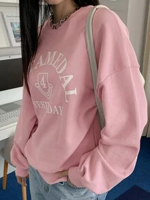 Dazy Tall Women's Letter Printed Round Neck Sweatshirt - Pink - View 7
