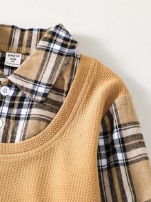 SHEIN Con trai Kẻ sọc Vá lại Áo nỉ Và Quần jean Bộ - Nhiều màu - Xem 3