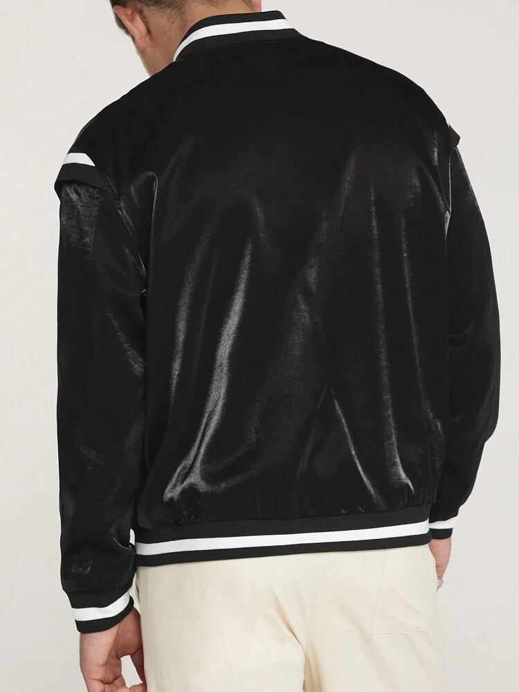 Oversized Men's Contrast Color Rolled Edge Button Front Jacket Shirt