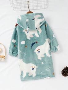 Girls' Cartoon Printed Hooded Drop Shoulder Pajamas - Baby Blue - View 2