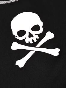 SHEIN Qutie Remera De Costura Superior Con Estampado De Cráneo - Blanco y Negro - Ver 4