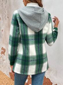 SHEIN LUNE Women's Plaid Printed Zippered Hooded Woolen Jacket - Multicolor - View 2