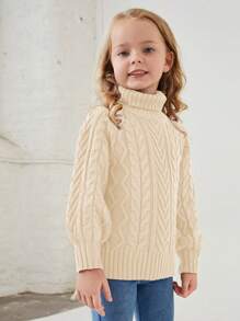 SHEIN Young Girl Long-Sleeved Turtleneck Casual Pullover Sweater