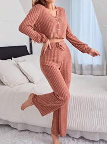 Damski Prążkowany Crop top I Sznurek do ściągacza Długi Spodnie Dom Nosić Komplety Biżuterii