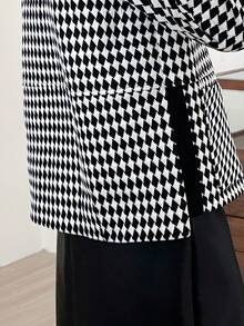 時尚休閒秋季夾克,帶翻領設計 - 黑與白 - 查看 3