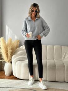 SHEIN LUNE 1pc Women's Gray Long Sleeve Sweatshirt, Spring