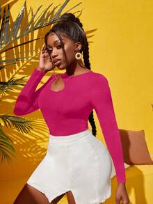 RueChic Của phụ nữ Thon gọn Xu hướng: Cắt giảm Áo thun - Màu Hồng Tươi - Xem 3