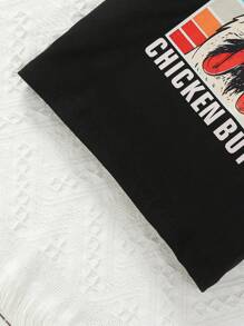 SHEIN Young Boy Cartoon Chicken & Letter Print Short Sleeve T-Shirt - Black - View 3