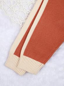 男童嬰兒拼色開襟衫,附插肩袖 - 亮橙色 - 查看 3