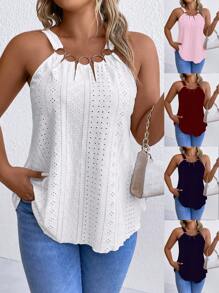 Plus Eyelet Embroidery Cami Top - White - View 1