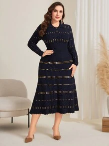 Modelyn Plus Size Polo Neck Knit Sweater Dress, For Winter - Royal Blue - View 6
