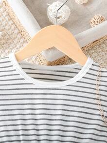 SHEIN 小女孩條紋卡通印花拼布洋裝 - 彩色 - 查看 3