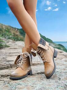 Styleloop Giày bốt đi xe máy đa năng khối màu cổ điển - Màu Khaki - Xem 2