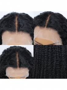 13x4 深波浪式人髮蕾絲正面假髮，16-20英寸長，透明正面，髮密度180%，漂白結，適用於女士，自然黑色，預擺髮際 - Natural Black - 查看 5