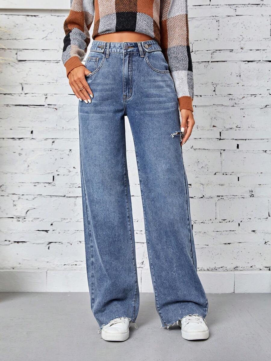 SHEIN LUNE 女性破洞牛仔褲