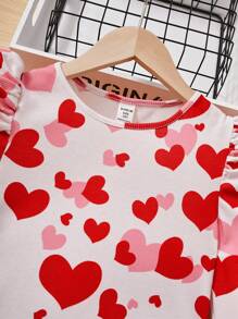 SHEIN 少女心印花泡泡袖t恤 - 紅白色 - 查看 4