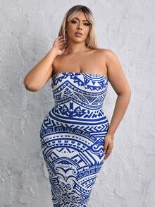 SHEIN SXY Hơn In hoa Đầm bó sát ống - Màu xanh lam - Xem 7