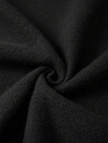 SHEIN EZwear 船舶及標語圖案下拉肩帶束口保暖襯裡連帽衫 - 黑色 - 查看 3