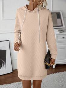 SHEIN LUNE Chất rắn Dây rút Đàm áo cánh có mũ - Màu be - Xem 3