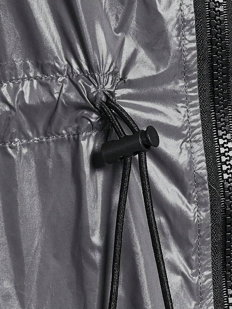 1pc Loose Fit Zip Up Drawstring Waist Casual Hooded Coat, For Fall Winter