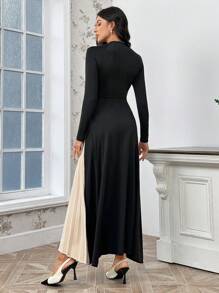 SHEIN Privé Women's Color-block Pleated Hem Dress - Multicolor - View 2