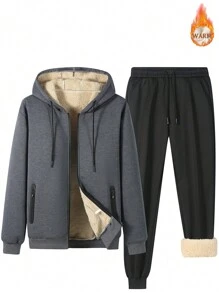 Manfinity Homme 男款抽繩連帽羊毛毛圈套頭衫和褲子套裝 - 彩色 - 查看 3