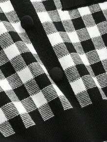 DAZY 女用格紋燈籠袖毛衣連身裙 - 黑與白 - 查看 8