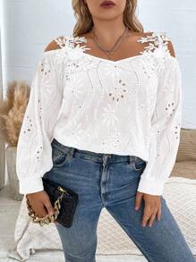 SHEIN Essnce Kích thước lớn Của phụ nữ Vai lạnh Áo sơ mi - trắng - Xem 3