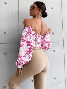 SHEIN Frenchy 全印花圓筒袖長袖襯衫 - 玫紅色 - 查看 2