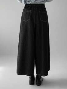 Dazy Tall Màu thuần Lỏng lẻo quần ống rộng Quần jean - màu đen - Xem 2