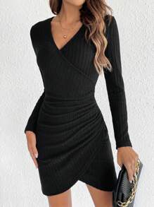 SHEIN Frenchy Women's Pleated Bodycon Dress - Black - View 4