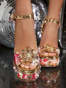 SHUZIA Women's Stylish Sleek Design Rhinestone Studded Detailing High Heel Sandals