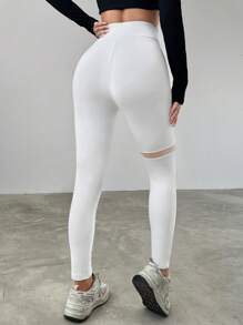 SHEIN EZwear 女士网眼撞色紧身裤 - 白色 - 查看 2