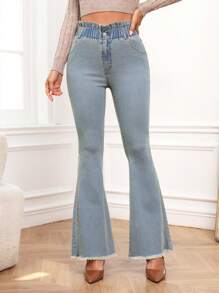 SHEIN Frenchy Women's Flared Jeans With Raw Hem - Dusty Blue - View 3