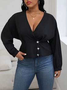 Calvaya Áo cánh cổ bẻ có nút cài - màu đen - Xem 3