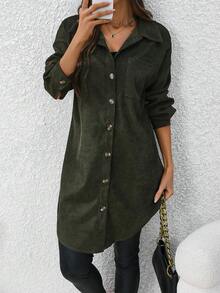 SHEIN LUNE Women's Single-breasted Button Shirt Dress - Army Green - View 5
