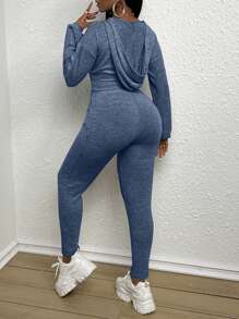 SHEIN Slayr Ladies' Solid Color Hooded Jacket And Pants 2 Pieces Set - Royal Blue - View 2