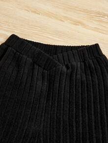 SHEIN Tween Girls' Grey Casual Flared Pants - Black - View 3