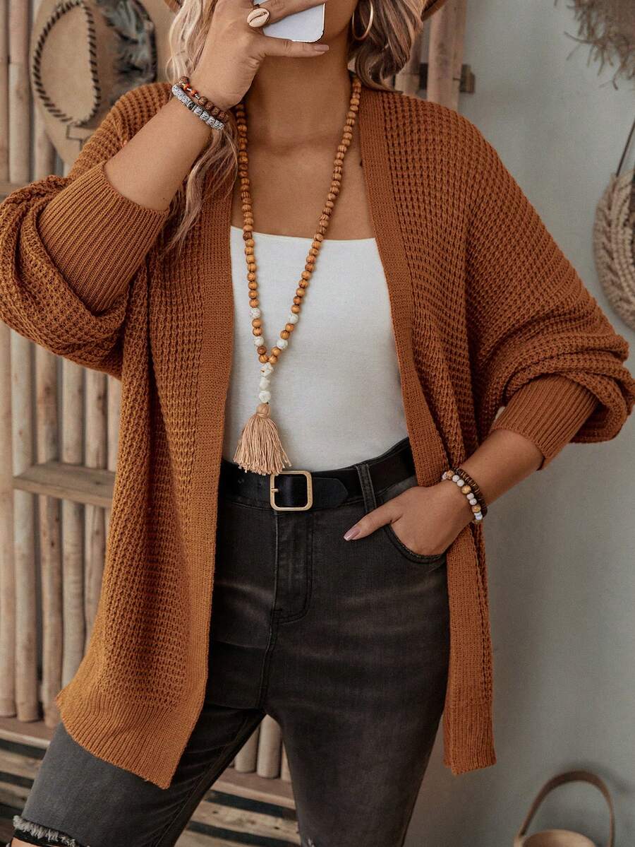 SHEIN LUNE Plus Size Batwing Sleeve Cardigan - Brown - View 1