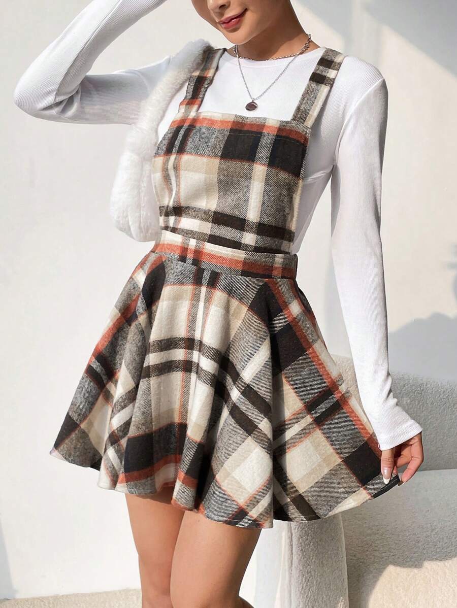 SHEIN EZwear In kẻ sọc Đầm Tổng thể Without Tee - màu nâu - Xem 1